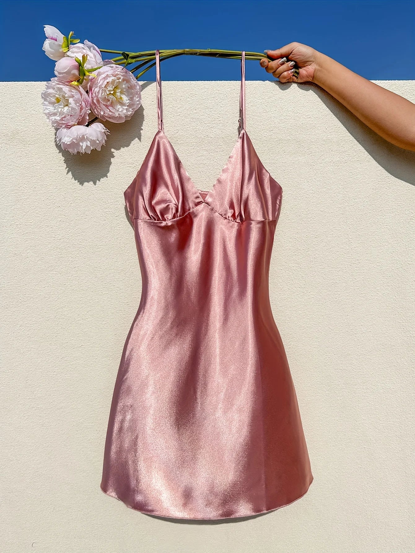 1-Piece Women Satin Slip Dress Elegant Slim Strap Nightgown Lightweight Breathable Sleepwear All-Season Home Loungewear