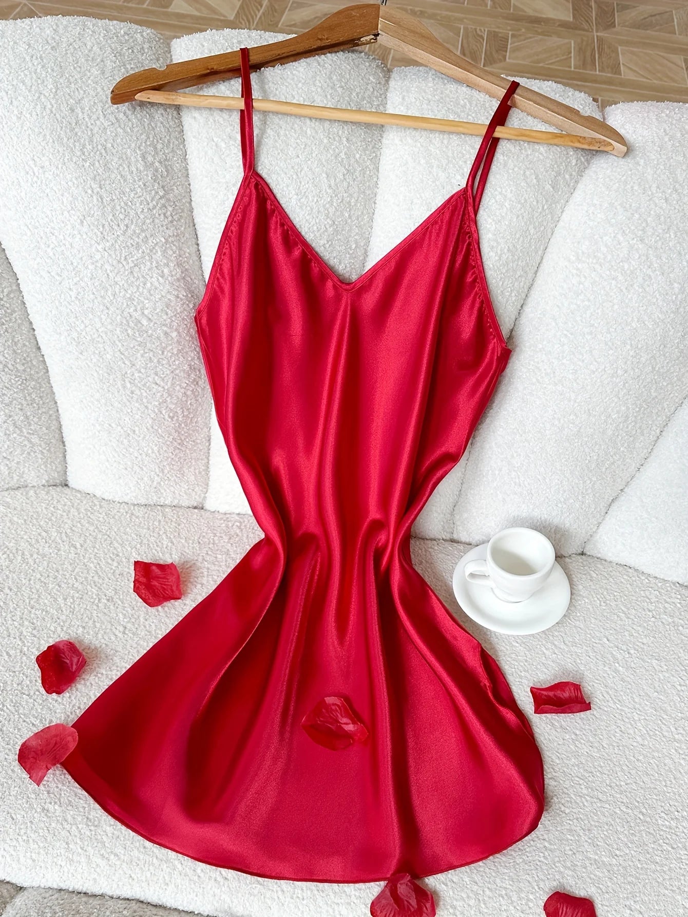 Women Sexy Elegant Silk Satin V-Neck Backless Mini Dress Strappy Chemise Nightwear Sleepwear Loungewear All Seasons Homewear