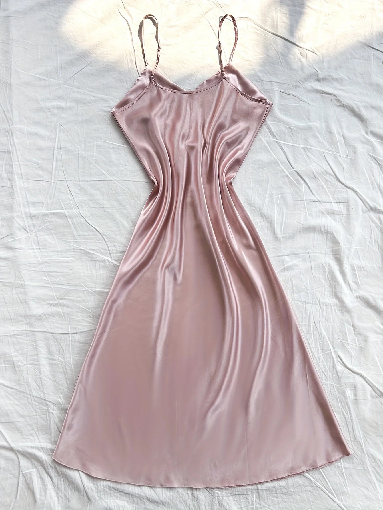 Women's Elegant Solid Color Satin Nightgown V-Neck Midi Summer Lightweight Sexy Strappy Loungewear Soft Luxurious Bright