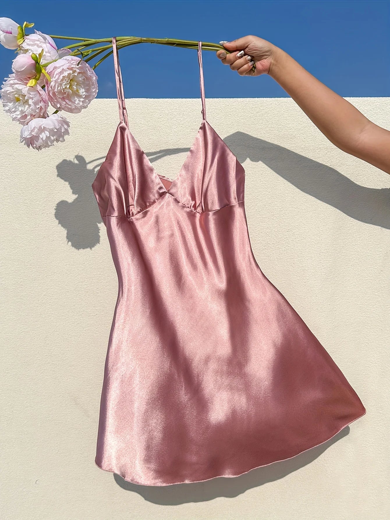 1-Piece Women Satin Slip Dress Elegant Slim Strap Nightgown Lightweight Breathable Sleepwear All-Season Home Loungewear