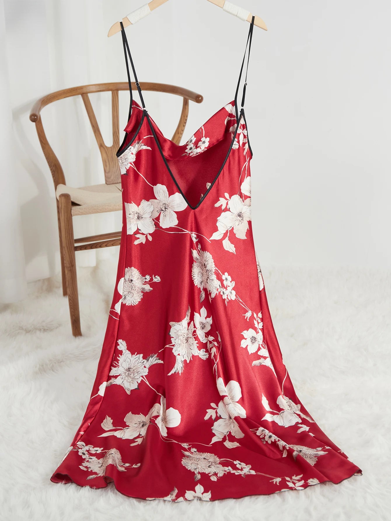Ladies Summer Split Back Nightgown New Design Deep V Neck and High Slit Skirt Comfortable Skin Friendly Sleepwear
