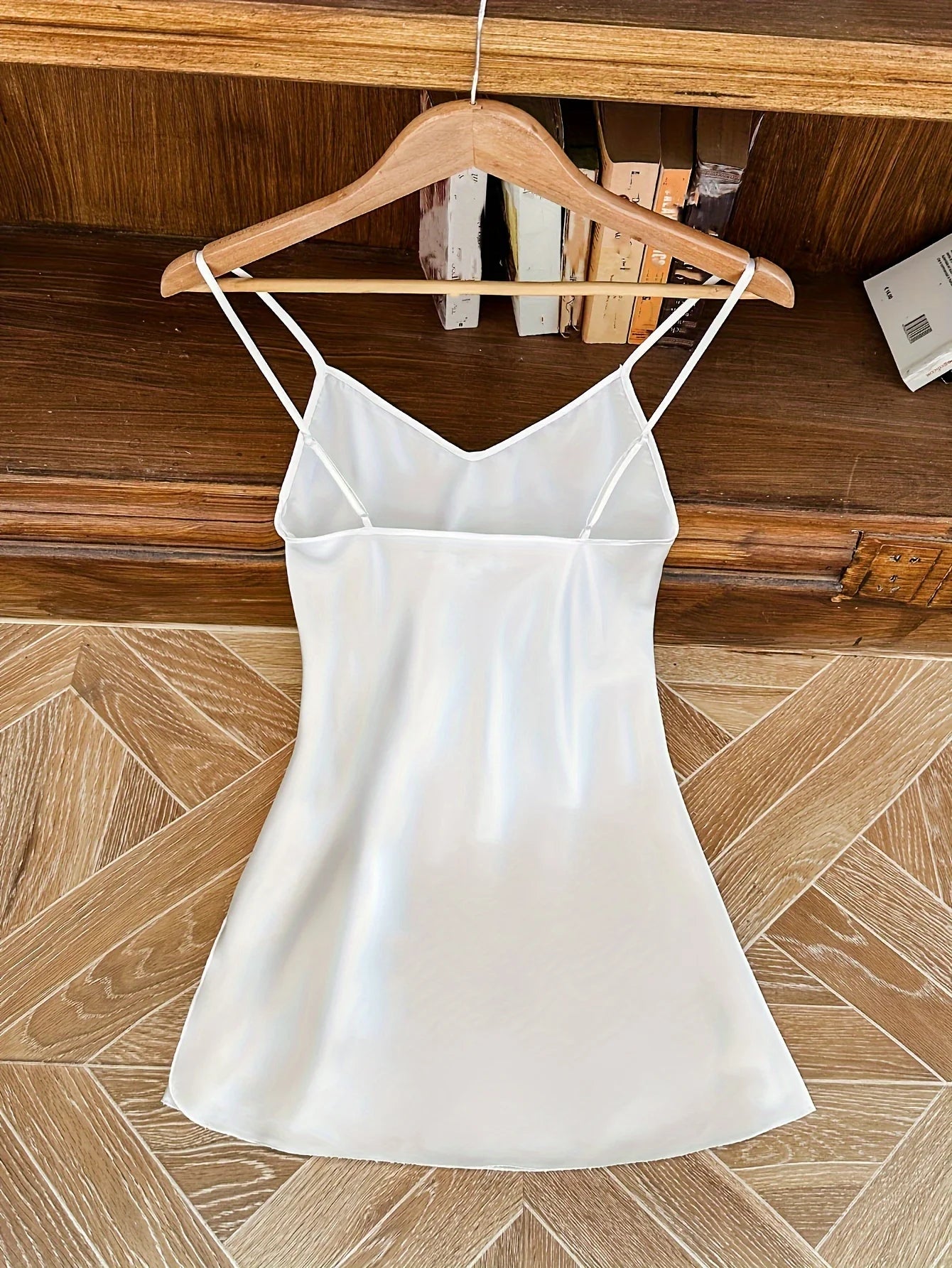 Women Sexy Elegant Silk Satin V-Neck Backless Mini Dress Strappy Chemise Nightwear Sleepwear Loungewear All Seasons Homewear